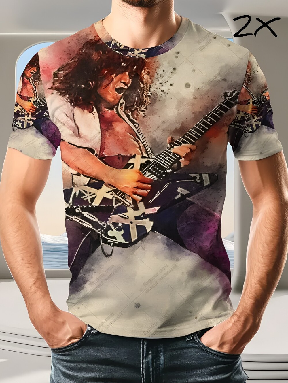 Eddie Van Halen guitar graphic print t-shirt, 2X